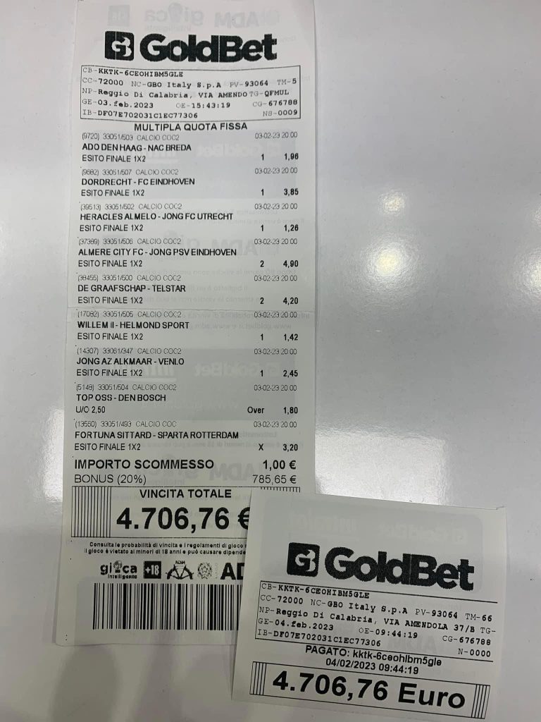 Schedina agenzia Goldbet Reggio Calabria | AGIMEG