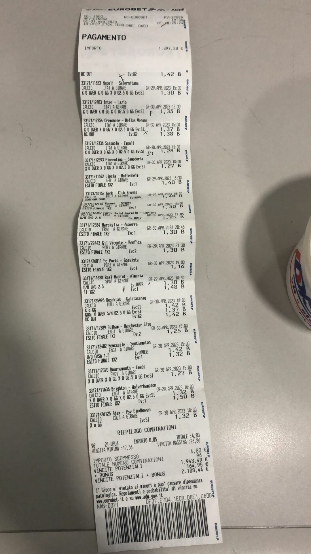 Vincita Eurobet sistema A | AGIMEG